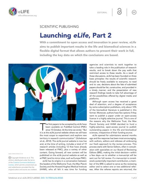 The original eLife editorial page, with small text arranged around an illustration in two columns